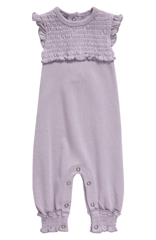 L'OVEDBABY RUFFLE SMOCKED YOKE ORGANIC COTTON ROMPER