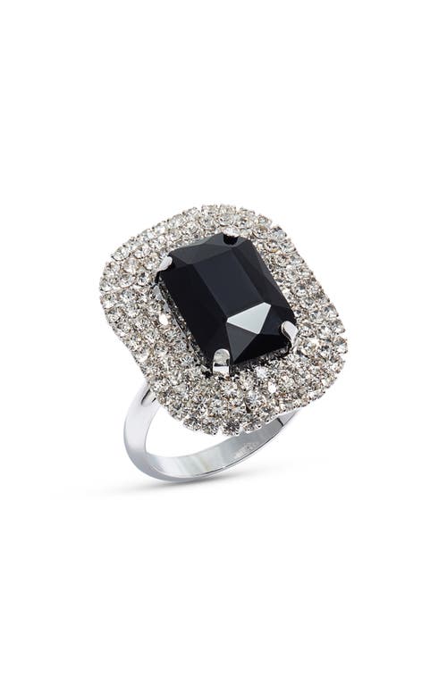 Crystal Pavé Emerald Stone Ring in Clear- Black- Rhodium