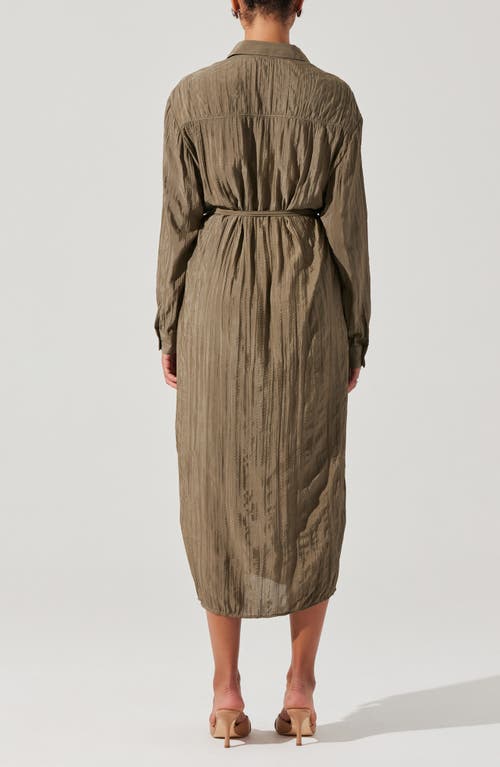 Shop Astr The Label Belted Long Sleeve Midi Shirtdress In Olive