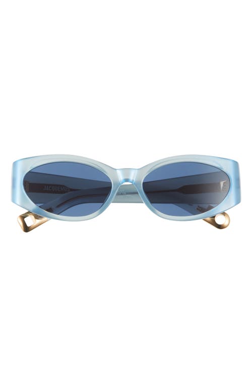 Jacquemus Les Lunettes Oval Sunglasses In Blue Pearl/yellow Gold/navy