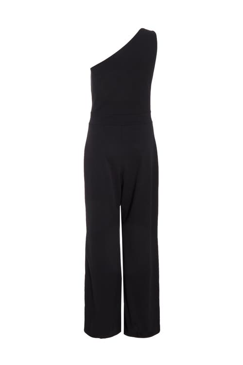 QUIZ QUIZ ONE SHOULDER SCUBA CREPE JUMPSUIT WITH GOLD BUCKLE