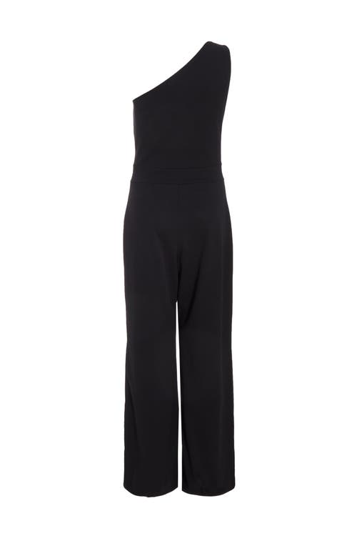 Shop Quiz One Shoulder Scuba Crepe Jumpsuit With Gold Buckle In Black