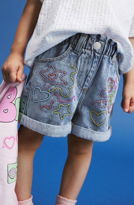 Shop Next Kids' Doodle Embroidered Denim Shorts In Blue