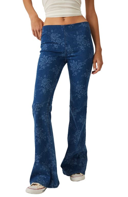 Free People Penny Floral Print Flare Jeans in Indigo Combo - Roman