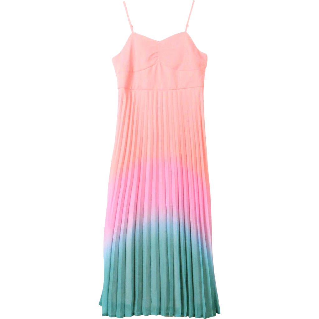 Zunie Kids' Pleated Chiffon Dress In Coral/orchid