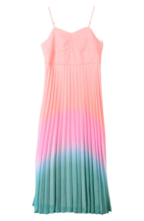 Shop Zunie Kids' Pleated Chiffon Dress In Coral/orchid