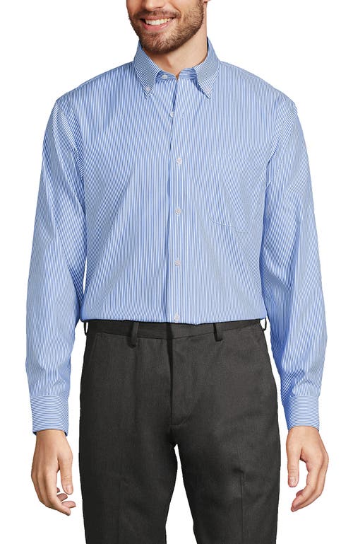 Lands' End Traditional Fit Solid No Iron Supima Pinpoint Buttondown Collar Dress Shirt In Clear Blue/white Stripe