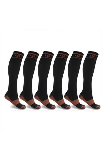 Extreme Fit Pack Of 6 Copper Infused Knee High Socks In Black