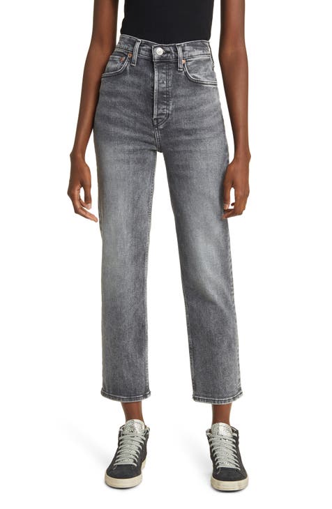 Women Clothing All Match Wash Ripped Straight Denim Ankle Length Pants Tide