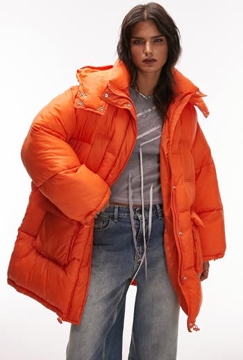 Topshop red store puffer coat