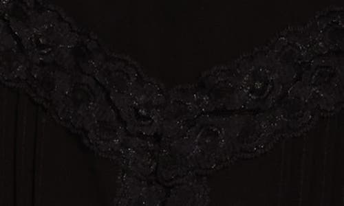 Adrianna Papell Short Sleeve Pieced Sheer Lace & Chiffon Top In Black