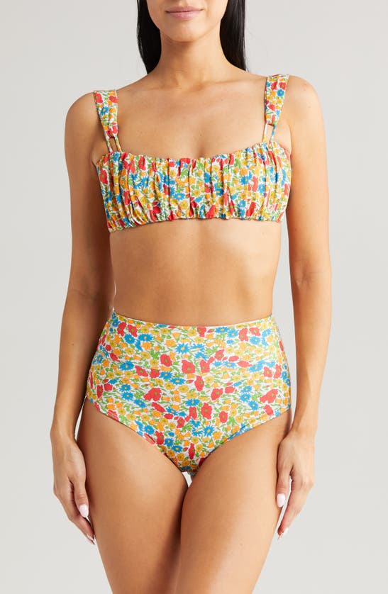 Shop Montce X Liberty Victoria Ruched Bandeau Bikini Top In Poppy And Daisy