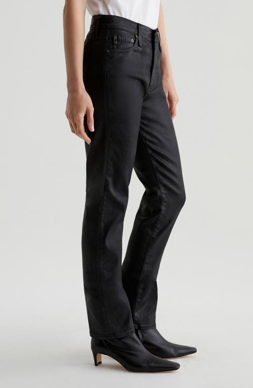 Shop Ag Mari Mid Rise Coated Slim Straight Leg Pants In Super Black