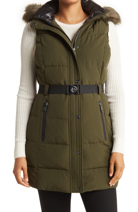Faux Fur Trimmed Hooded Twill Vest