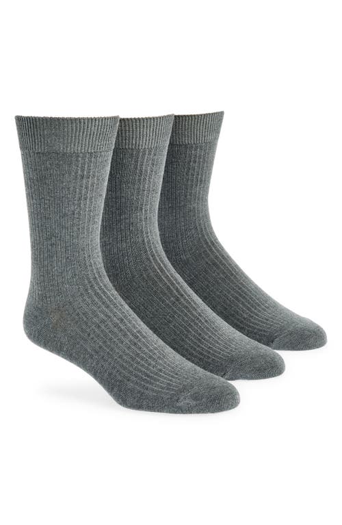 3-Pack Ribbed Crew Socks in Grey Heather