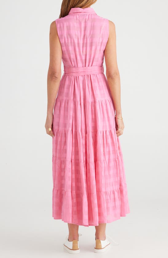 Shop Brave + True Poppy Sleeveless Cotton Maxi Shirtdress In Pink Window Check