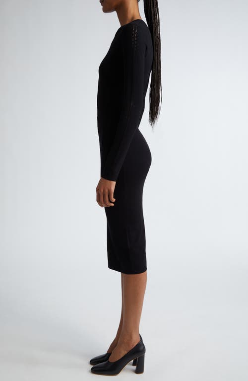Shop Max Mara Comica Pointelle Long Sleeve Body-con Sweater Dress In Black