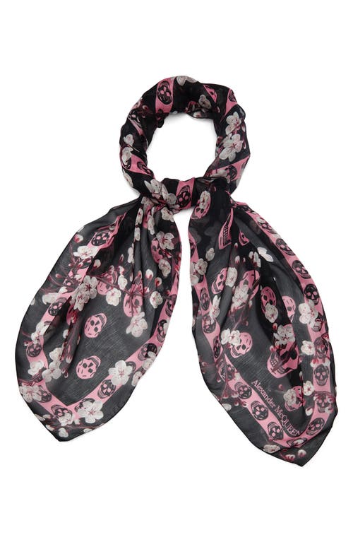 Shop Alexander Mcqueen Blossom Skull Silk Chiffon Scarf In Black/pink