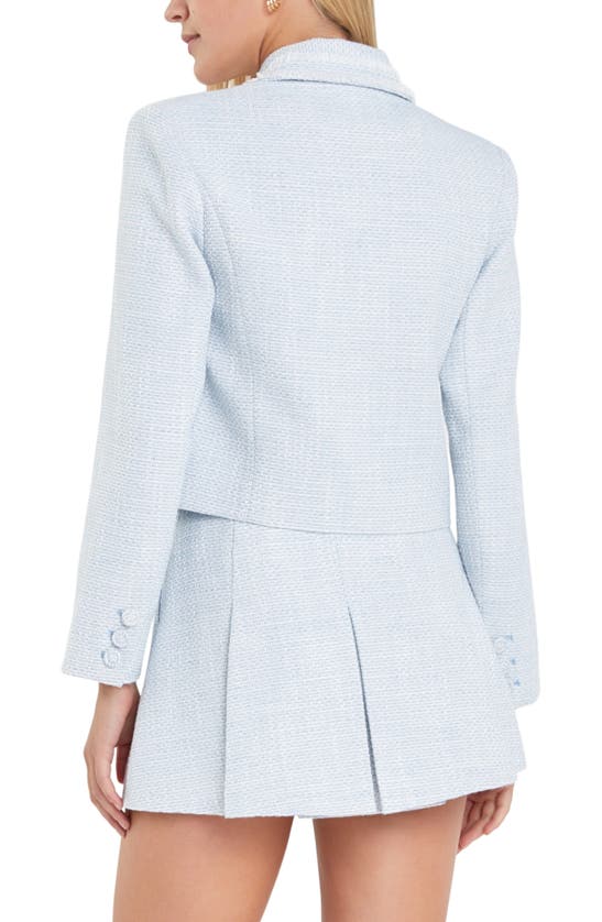 English Factory Double Breasted Tweed Blazer In Blue