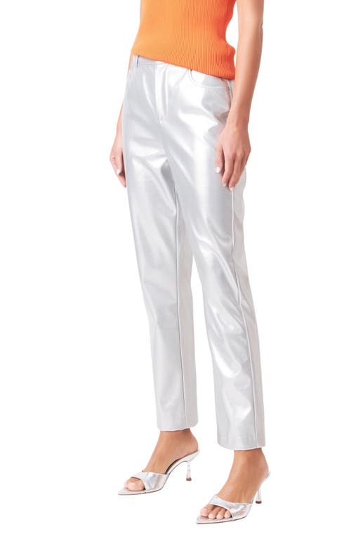 Shop Grey Lab Shiny Straight Leg Faux Leather Pants In Silver