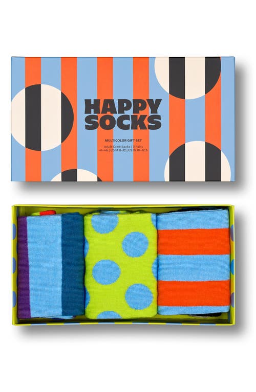 Shop Happy Socks Assorted 3-pack Crew Socks Gift Box In Blue