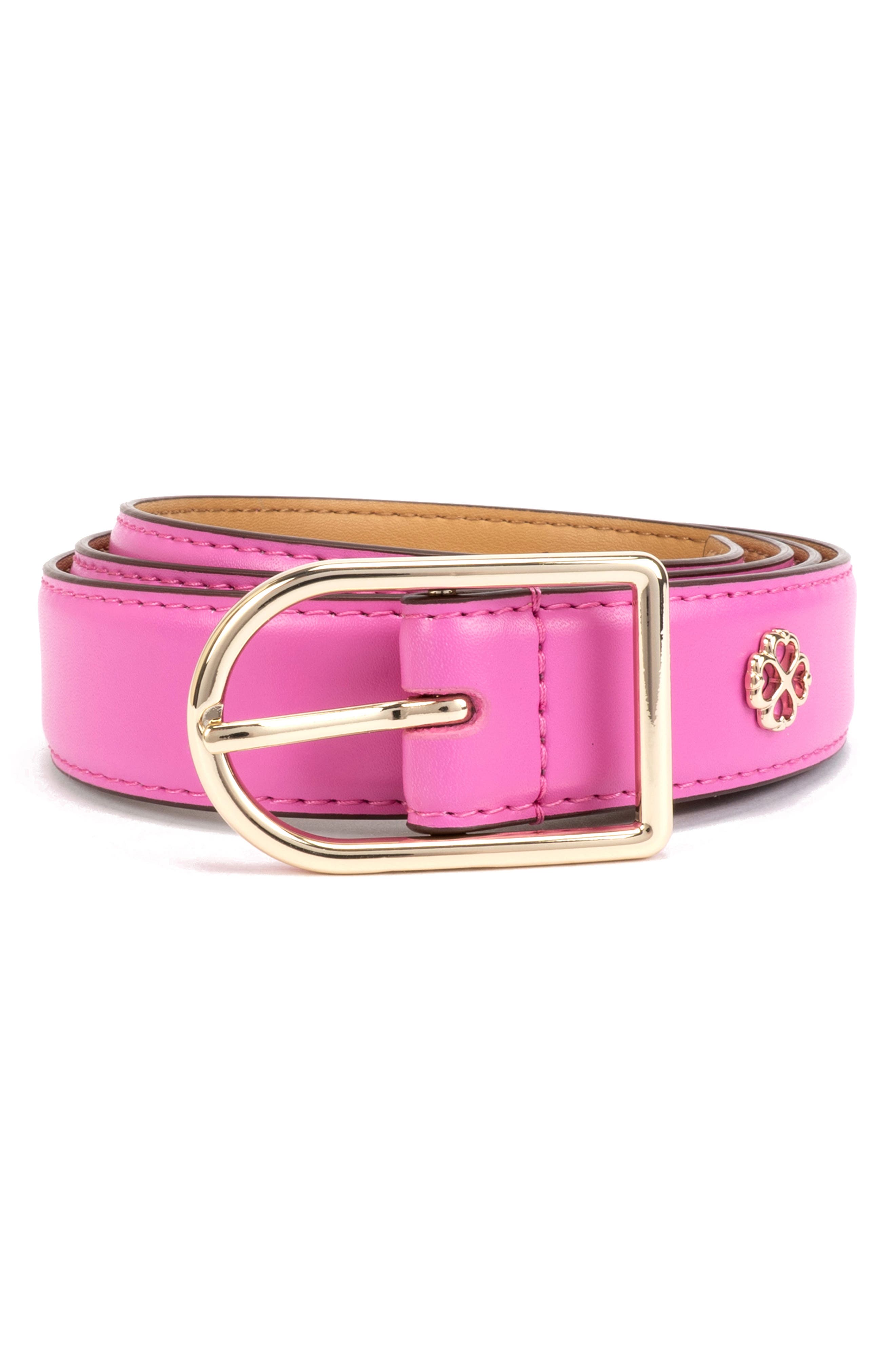 Reversible Leather Blend Belt In Pink Cloud