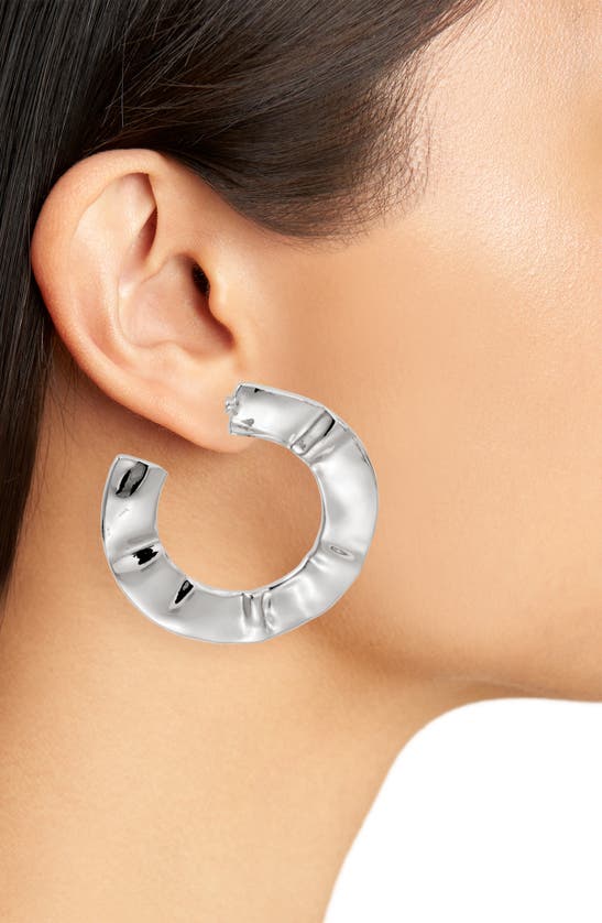 Shop Open Edit Molten Flat Hoop Earrings In Rhodium