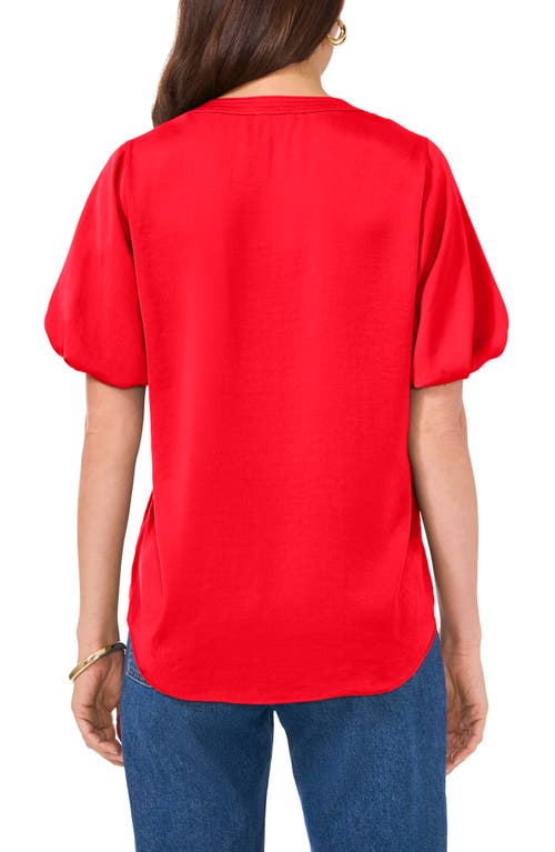 Shop Vince Camuto Hammered Satin Puff Sleeve Top In Bright Red