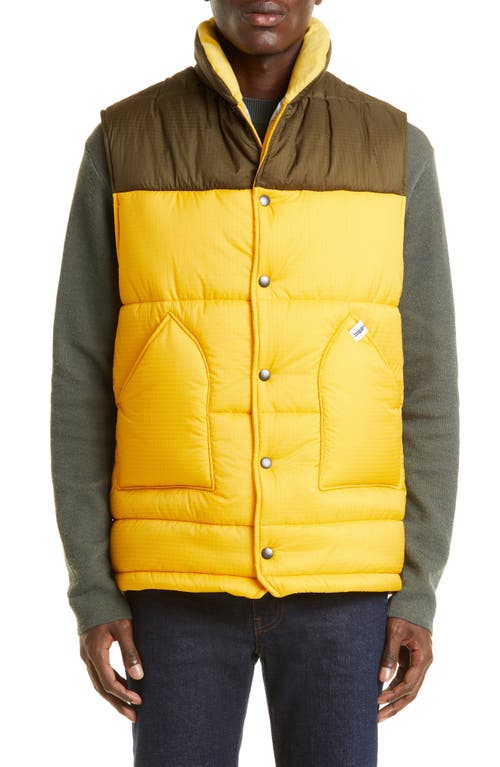 Mackintosh Colorblock Puffer Vest in Corn/Khaki