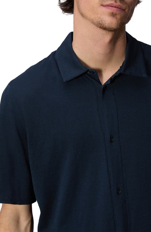 Shop Rag & Bone Banks Knit Short Sleeve Button-up Shirt In Navy