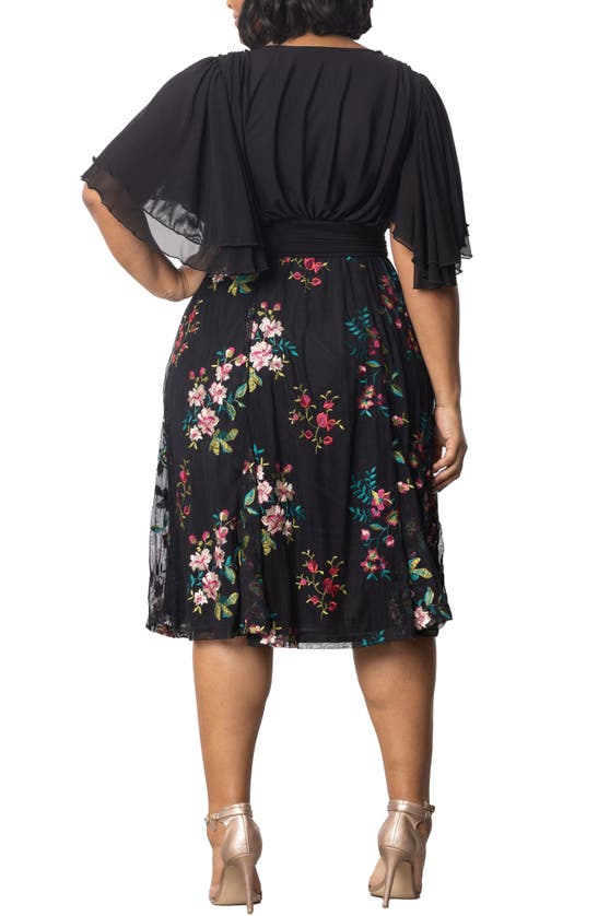 Shop Kiyonna Lillian Embroidered Flutter Sleeve Cocktail Dress In Onyx