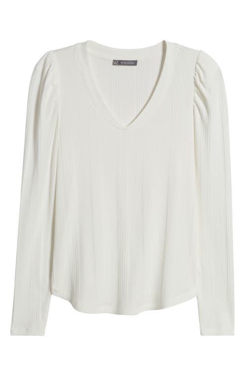 Wit & Wisdom Puff Shoulder Rib Top In Off White