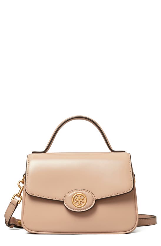 Shop Tory Burch Small Robinson Leather Top Handle Bag In Blush