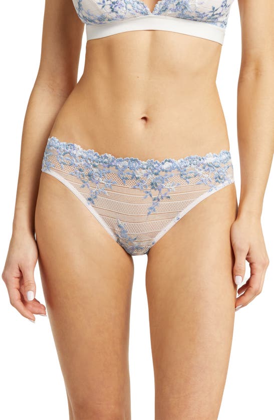 Wacoal Embrace Lace Bikini Underwear 64391 In Pastel Parchment/ Blue Multi