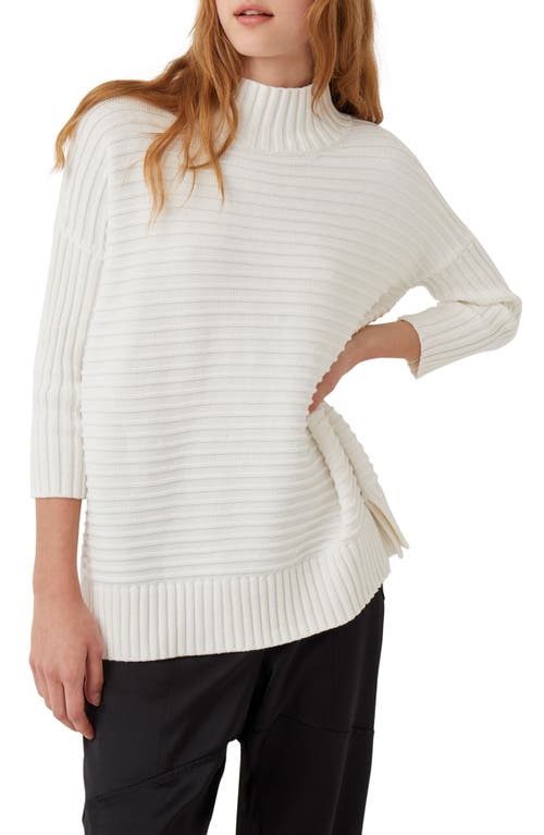 French Connection Lena Mozart Rib Cotton Mock Neck Tunic Sweater in Winter White