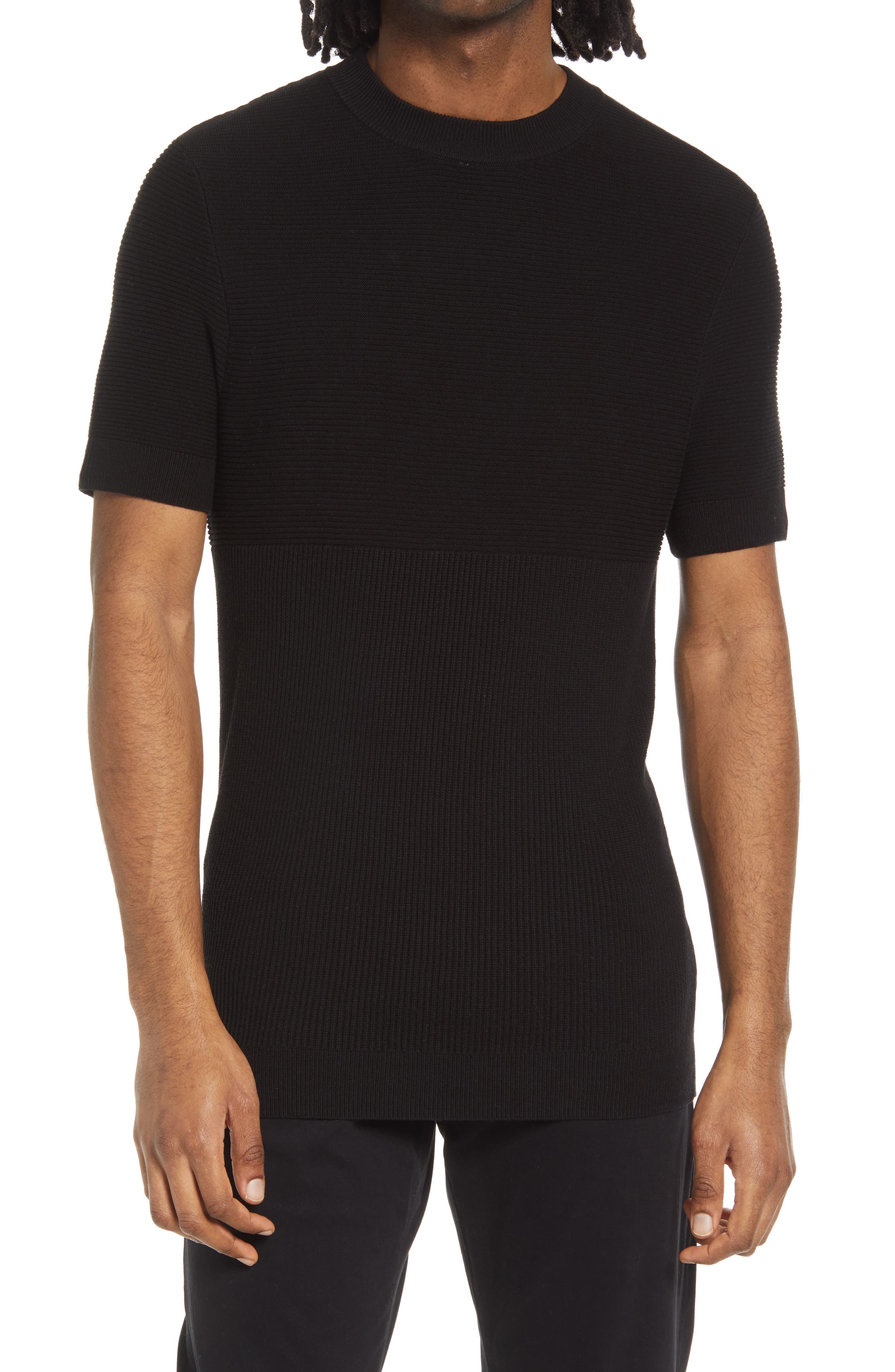 Open Edit Mixed Rib Sweater T-Shirt in Black