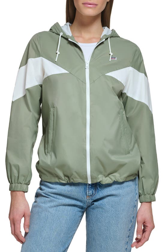 Shop Levi's Colorblock Hooded Jacket In Sea Green