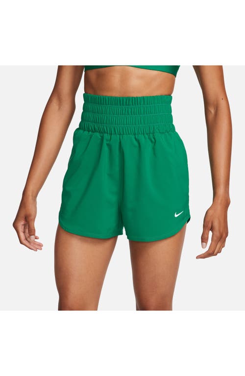 Shop Nike Dri-fit Ultrahigh Waist 3-inch Brief Lined Shorts In Malachite/reflective Silv