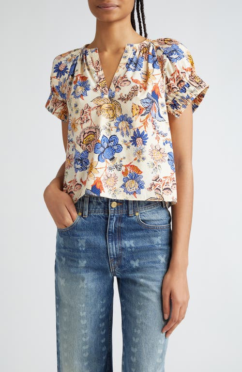 Ulla Johnson Naomi Print Puff Sleeve Top Magnolia at Nordstrom,