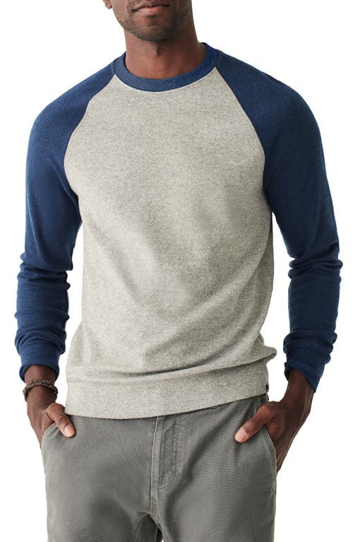 Faherty Legend Baseball Organic Cotton Blend Sweater in Fossil Grey Twill/Navy Twill
