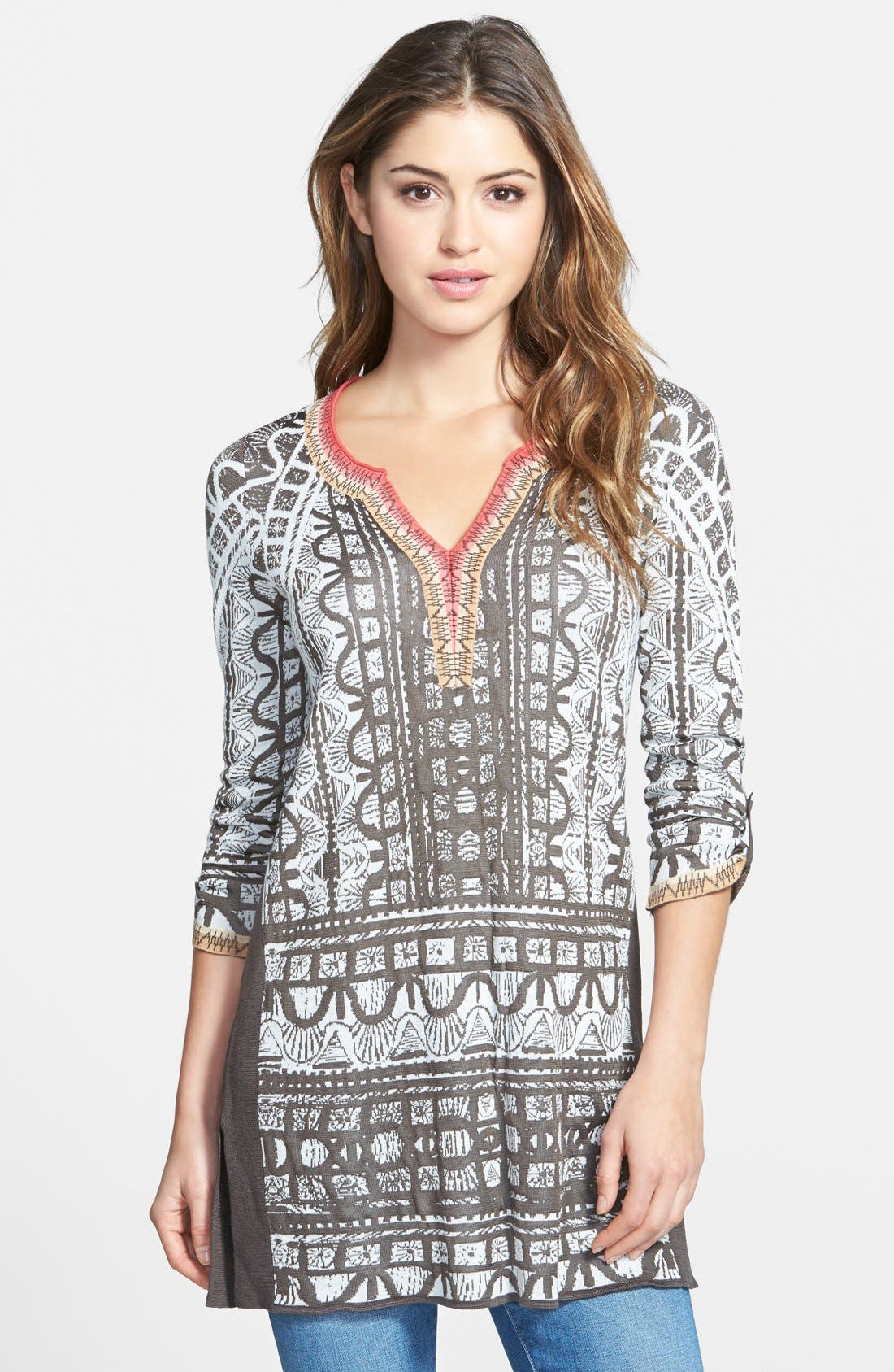 NIC+ZOE 'Cutting Edge' Split Neck Knit Tunic Nordstrom
