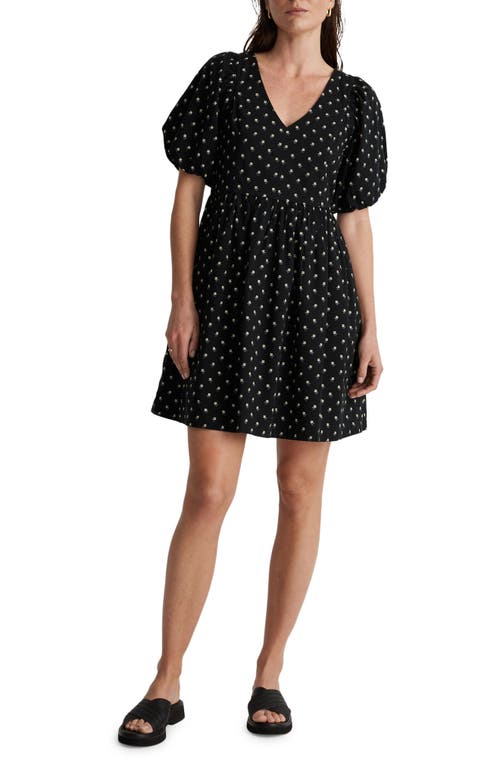 Madewell V-Neck Puff Sleeve Minidress in True Black at Nordstrom, Size Xx-Small