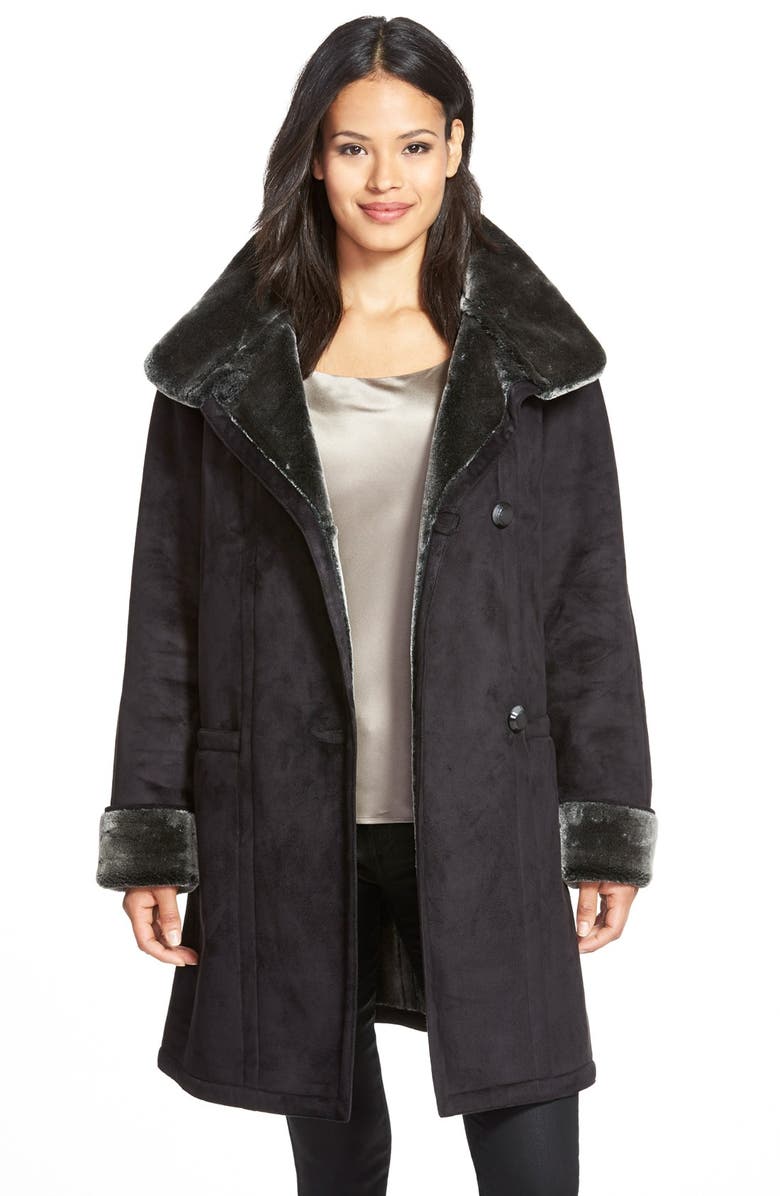 Gallery Stand Collar Faux Shearling Coat (Regular & Petite) | Nordstrom