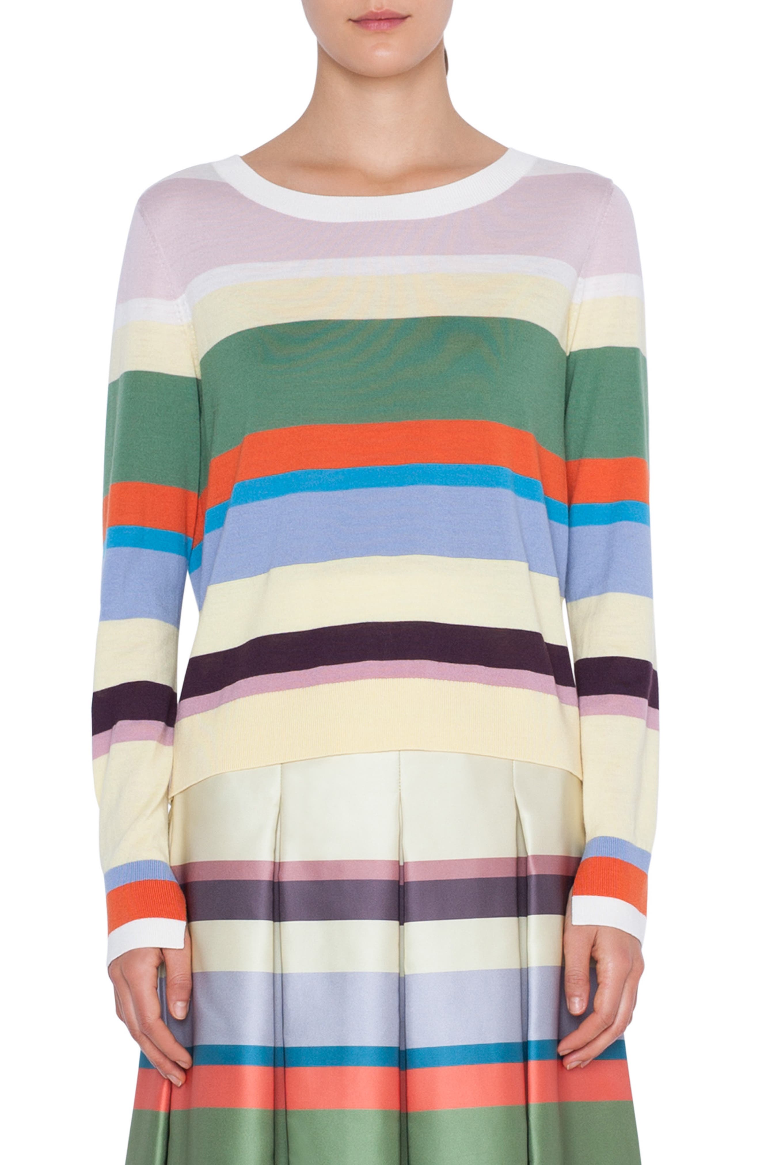 Akris Punto Memphis Glass Stripe Wool Sweater, White
