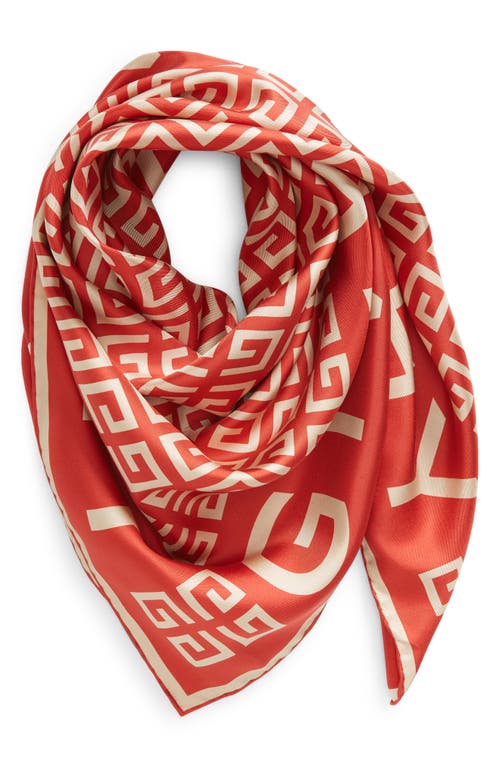 Shop Givenchy 4g Monogram Silk Twill Square Scarf In 30-vermillon/beige Pink