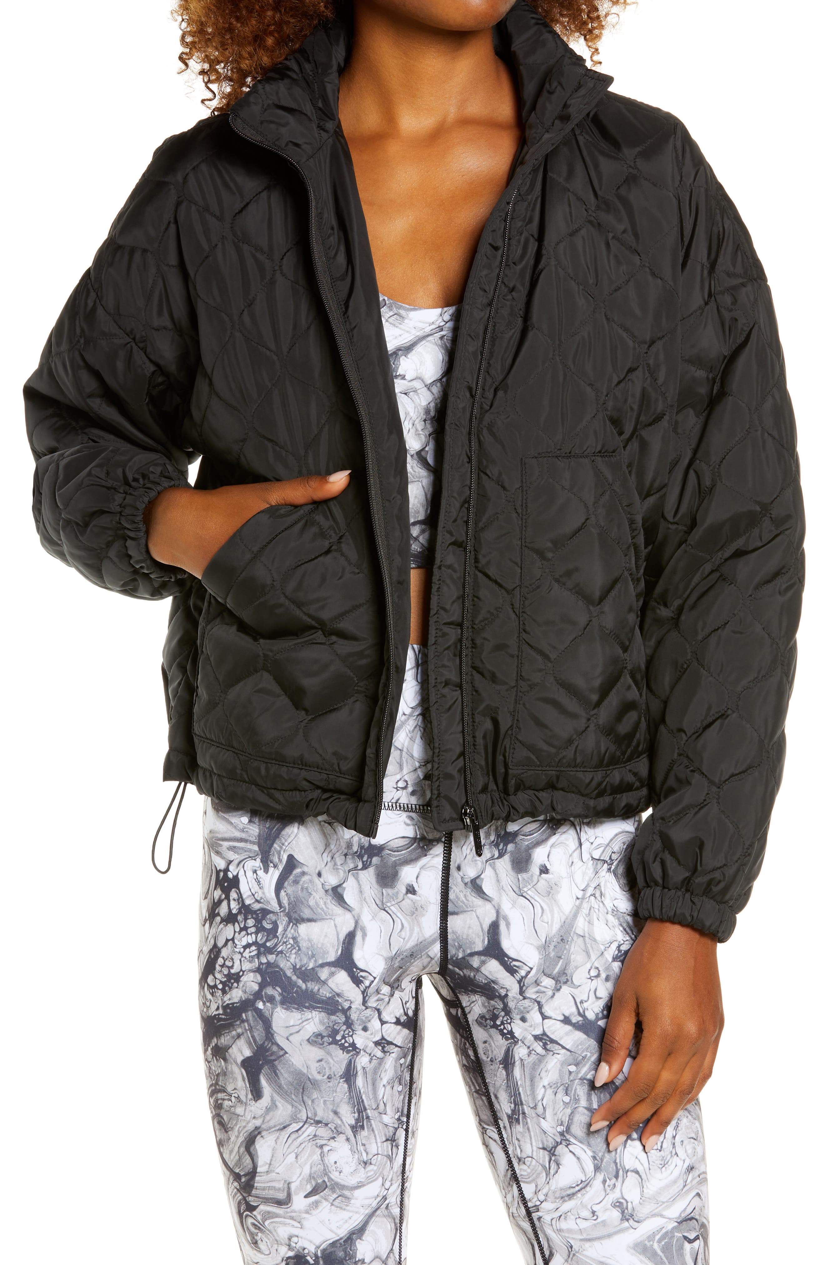 grey quilted bomber jacket