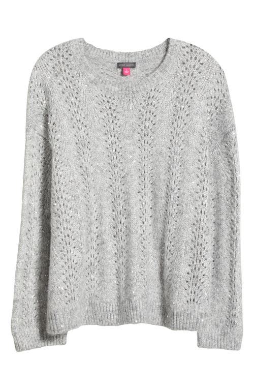 Shop Vince Camuto Sequin Pointelle Sweater In Silver Hthr