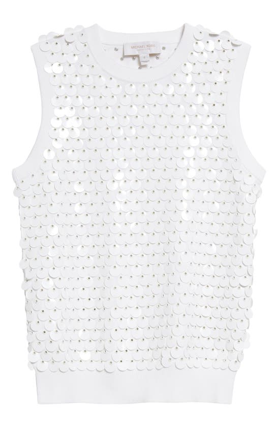 Shop Michael Kors Paillette Embellished Sleeveless Sweater In Optic White