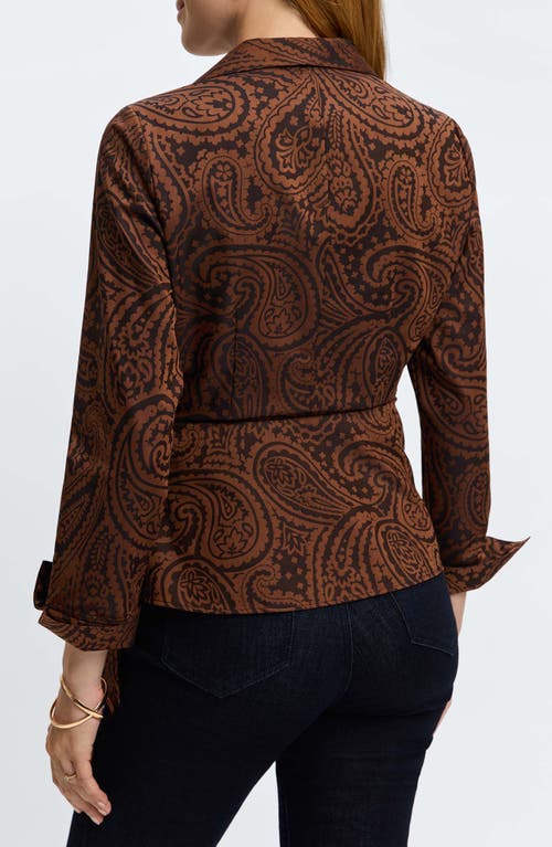 Foxcroft Saline Paisley Jacquard Wrap Top In Macchiato/black