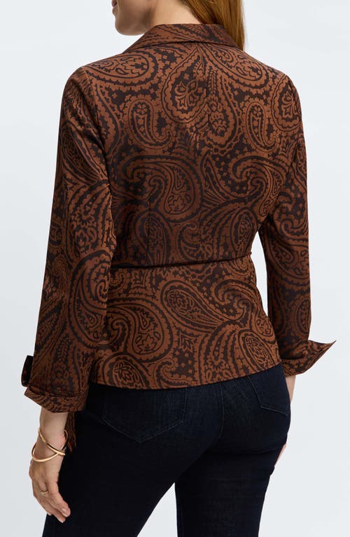 Shop Foxcroft Saline Paisley Jacquard Wrap Top In Macchiato/black